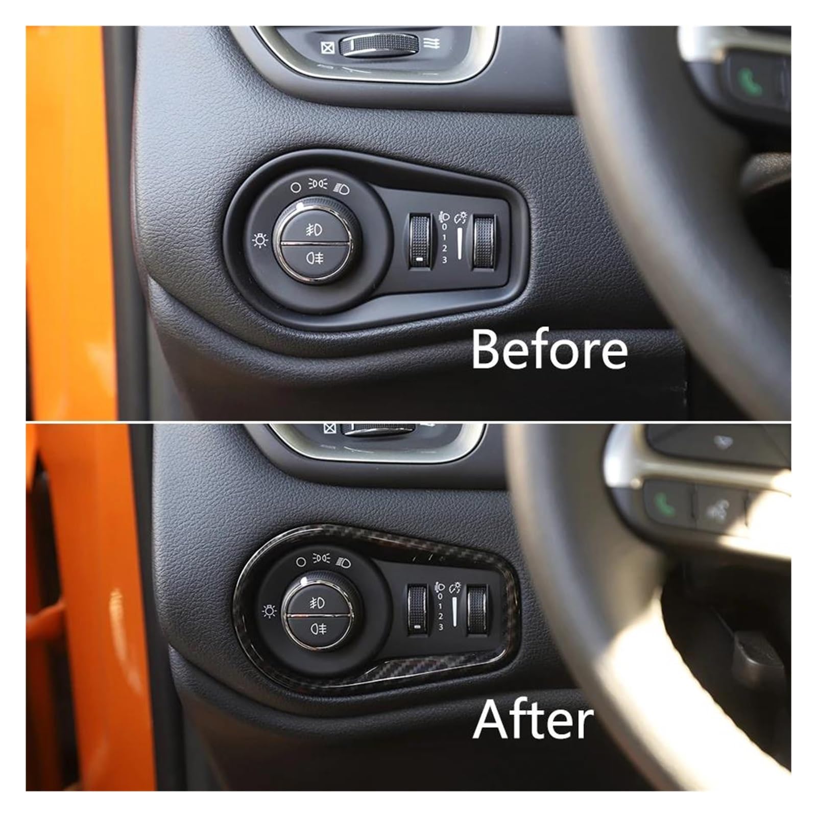 SPANN Cornice Decorativa Per Manopola Fari Jeep Renegade 2016-2019, In Lega Di Alluminio, Adesivo 3M, Argento/rosso - 2