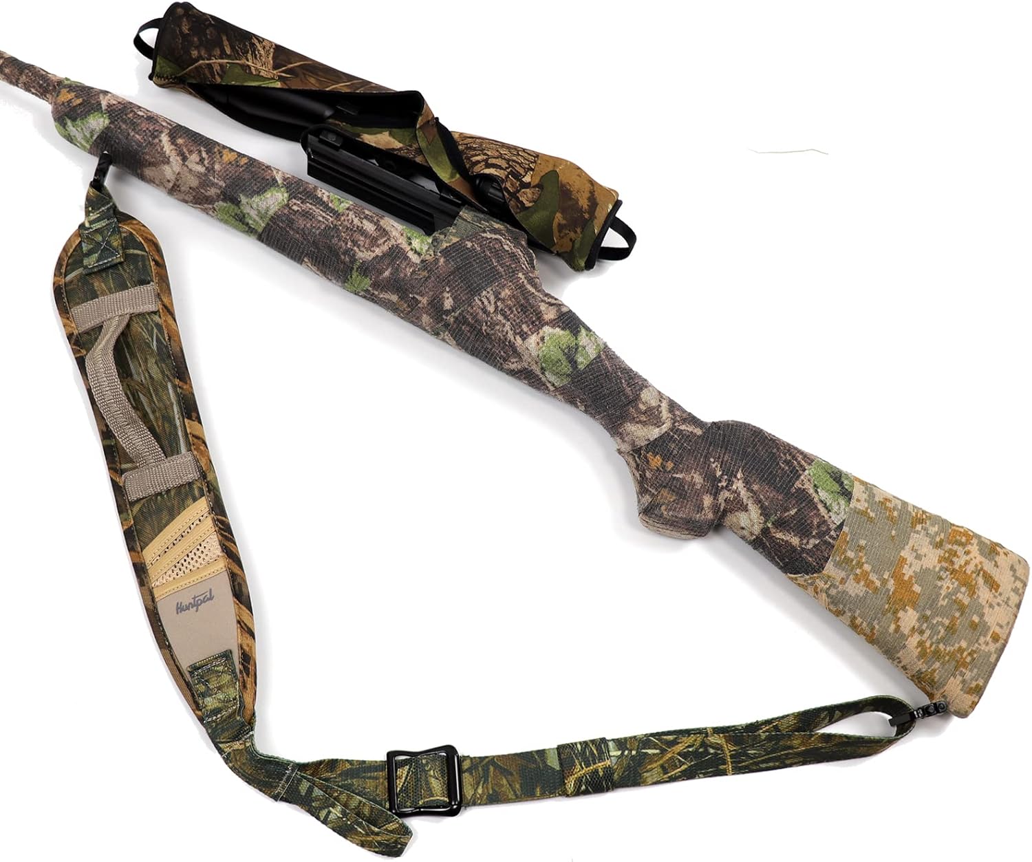 HUNTPAL Full Camo 2 Point Gun Shotgun Rifle Sling with Quick-Grab Handle, 3 Accessories Pockets, Steel Swivels and Thumb Hole, 1.18" Nylon Webbing Neoprene Gun Shoulder Strap