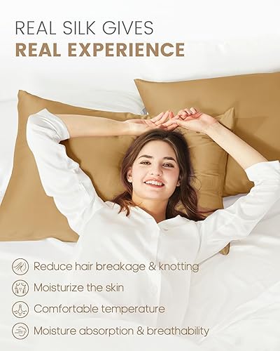 Miniatura 64 de THXSILK Funda de almohada de seda de morera 100% natural para cabello y piel, tamaño estándar de 20 x 26 pulgadas, funda de almohada de seda suave