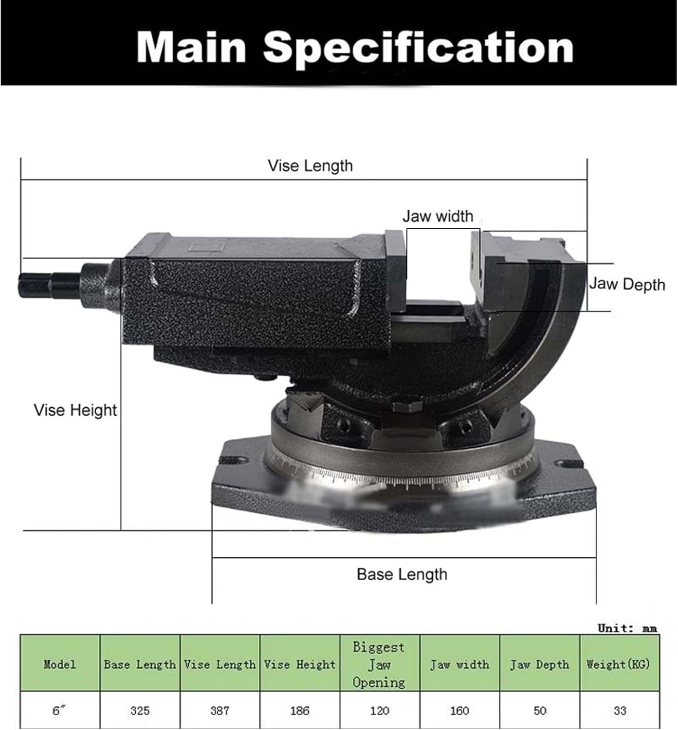 6 Inch Milling Machine Vise with Base, Bench Vise Tilting and Swiveling Milling Vise Precision Clamping milling machine vise for Mills/Grinders/NC Machines