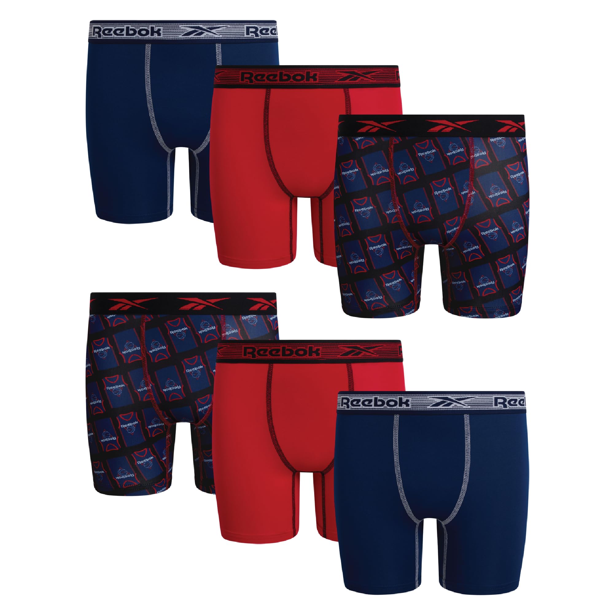 Reebok Boys Boxer Briefs - 6 Pack Performance Soft Stretch Breathable 5 Inseam Boxer Briefs Boys Underwear 6-18