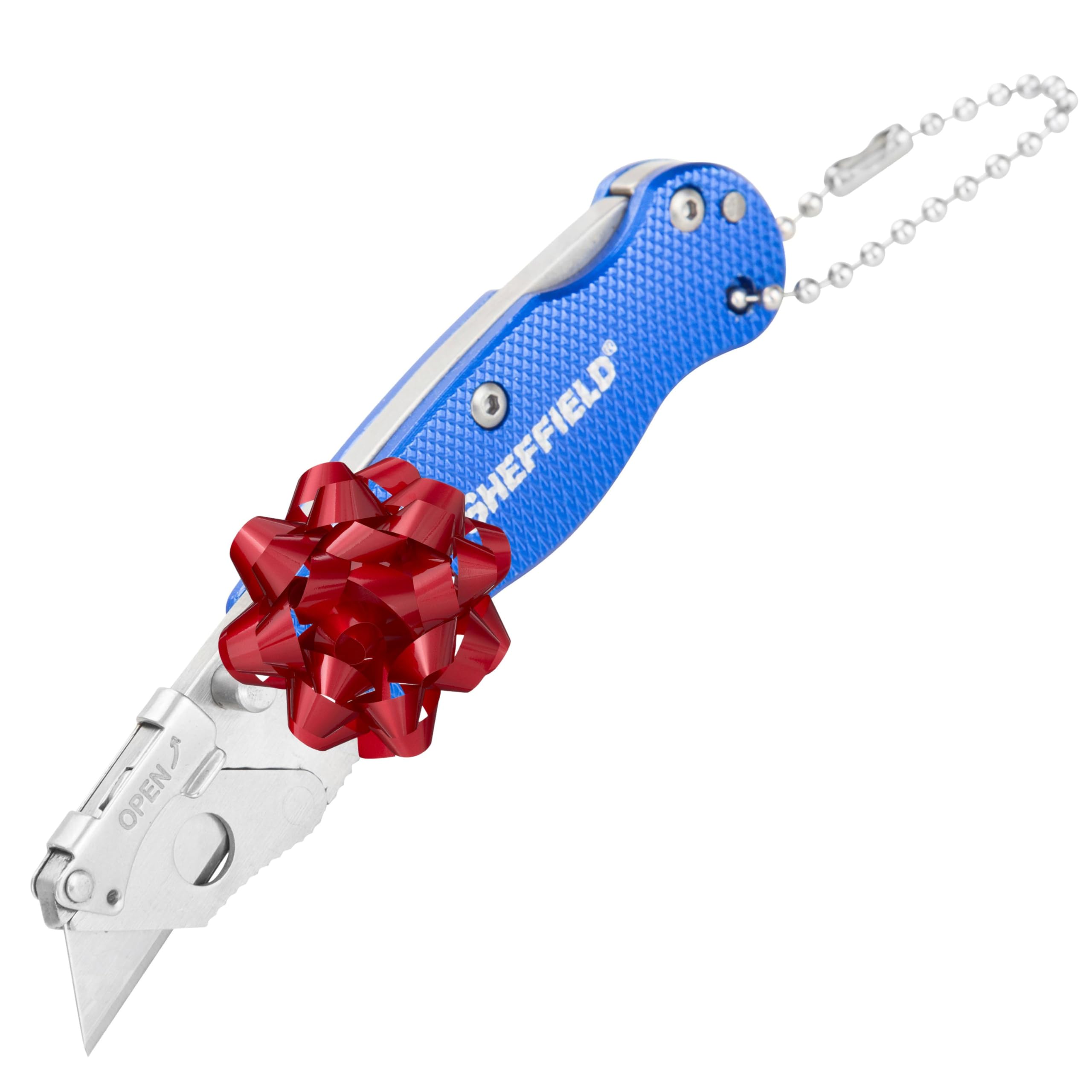 Sheffield 12116 Mini Utility Knife, Stocking Stuffers, Gifts for Men, Dad Gifts, Quick-Change Razor Blades Mechanism, Folding Knife Keychain Included, Compact 4" Lightweight Aluminum Handle