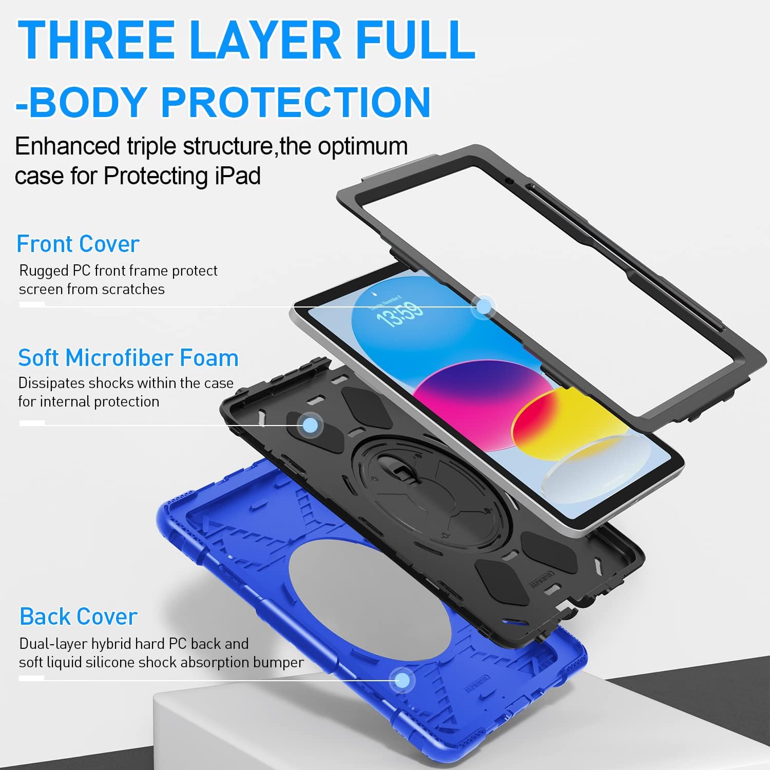 SUPFIVES Case for iPad (A16) 11th/10th Generation 2022/2025, Full-Body Drop Protection Cover for iPad 10th Gen 10.9/11 inch with Screen Protector, 360° Rotate Stand, Shoulder Strap, Pencil Holder