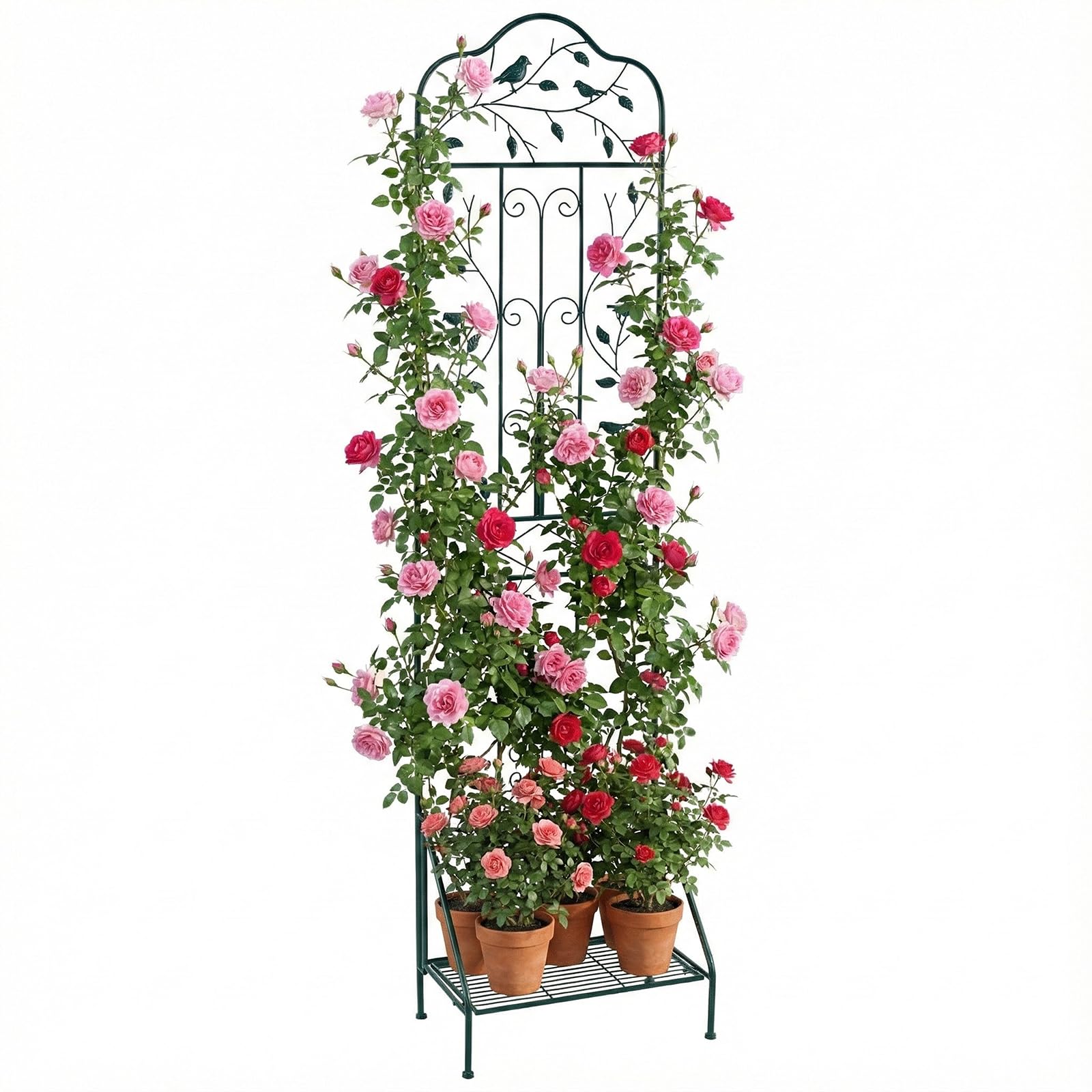 COSTWAY Rankgitter Metall, 3 in 1 dekorativer Gartenzaun & Blumenregal & Pflanzstütze, freistehende Rankhilfe mit Sockel, Spalier Garten, Rankspalier für Kletterpflanzen Blume Gemüse (Grün,1 Pack)