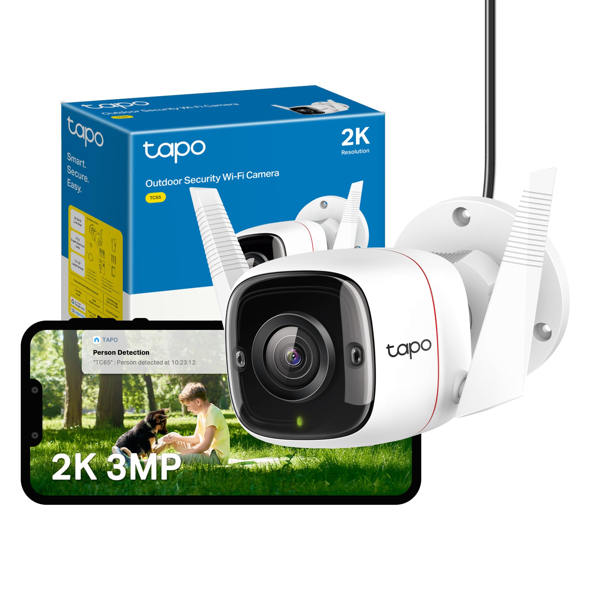 – TC65 2K Security Camera Outdoor Wireless & Wired, Outdoor Camera No Monthly Fee, Smart Person Detection, Advanced Night Vision,Two-Way Talk, IP66 Weatherproof, Works with Alexa & Google