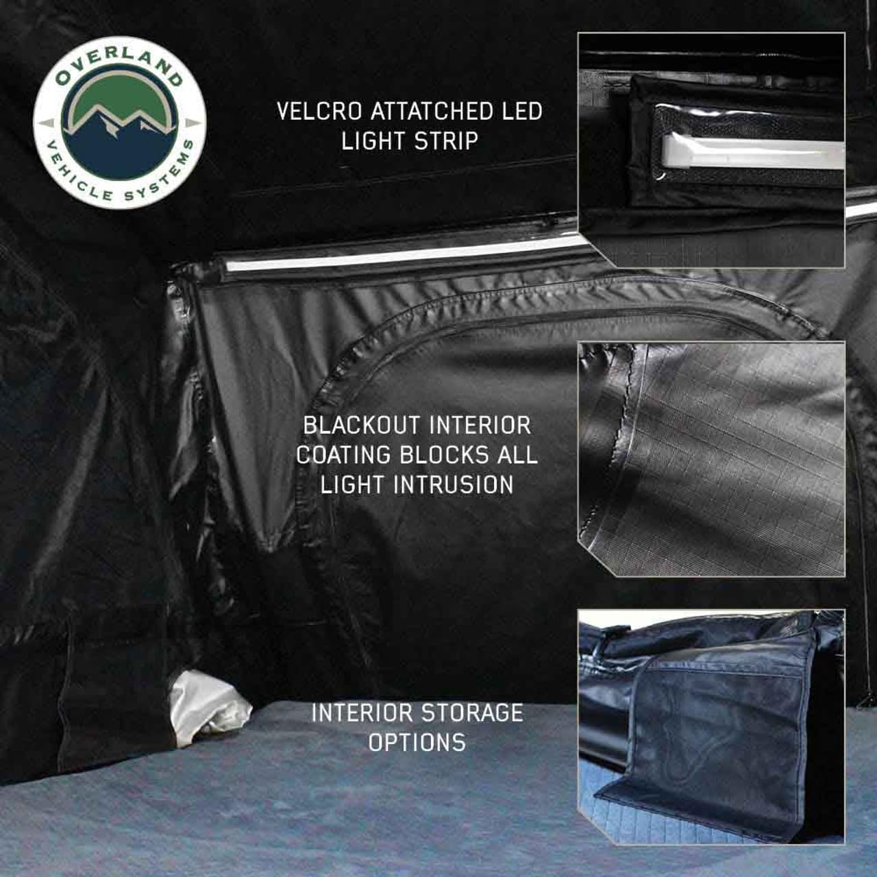 Overland Vehicle Systems XD Sherpa Soft Shell Aluminum Hard Shell Hybrid Roof Top Tent with Blackout Kit - Grey Body & Black Rainfly