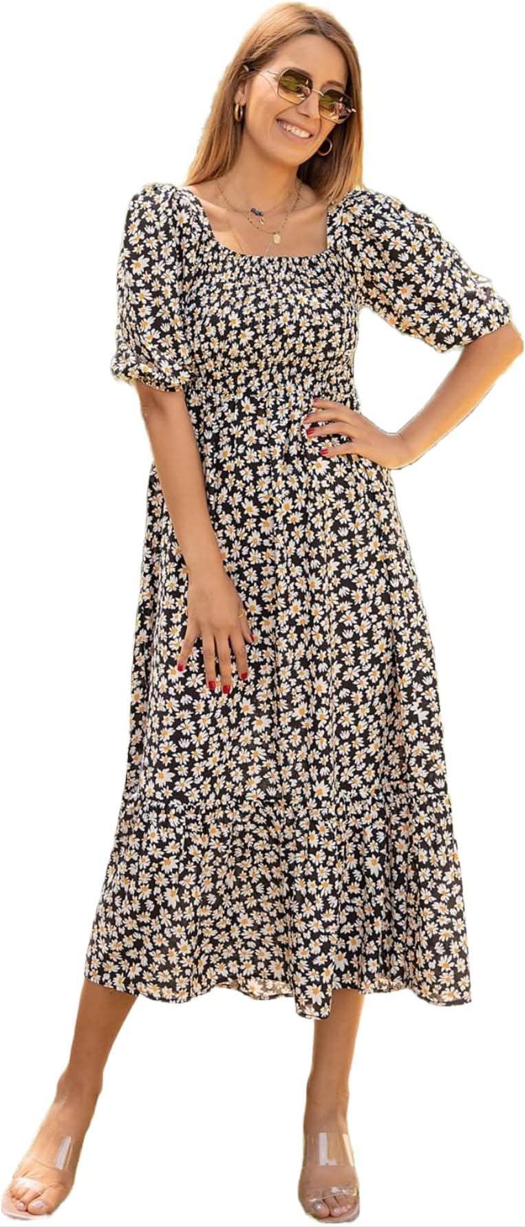 Sheetal AssociatesWomen's Casual Flower Print Puff Sleeves Maxi Dress - Pack of 1