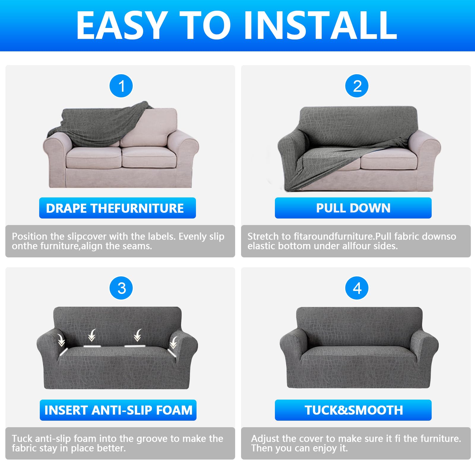 Ystyle Funda Sofa Impermeable 3 Plazas, Ajustables Fundas Sofa Elasticas, Universales Cubre Sofas Antiarañazos Gatos, Couch Cover Antideslizante Antimanchas, con Reposabrazos, Gris Claro