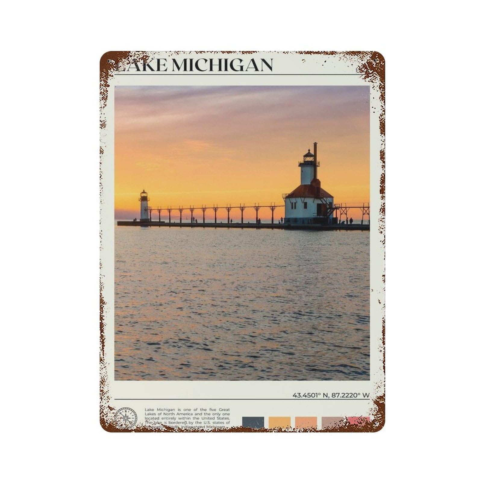 xiaoxiaoshen Real Photo Lake Michigan Decor USA Wall Decor Art Metal Tin Poster Modern Home Decor Art Home Bar Shop Decorations Vintage Sign 40x30cm