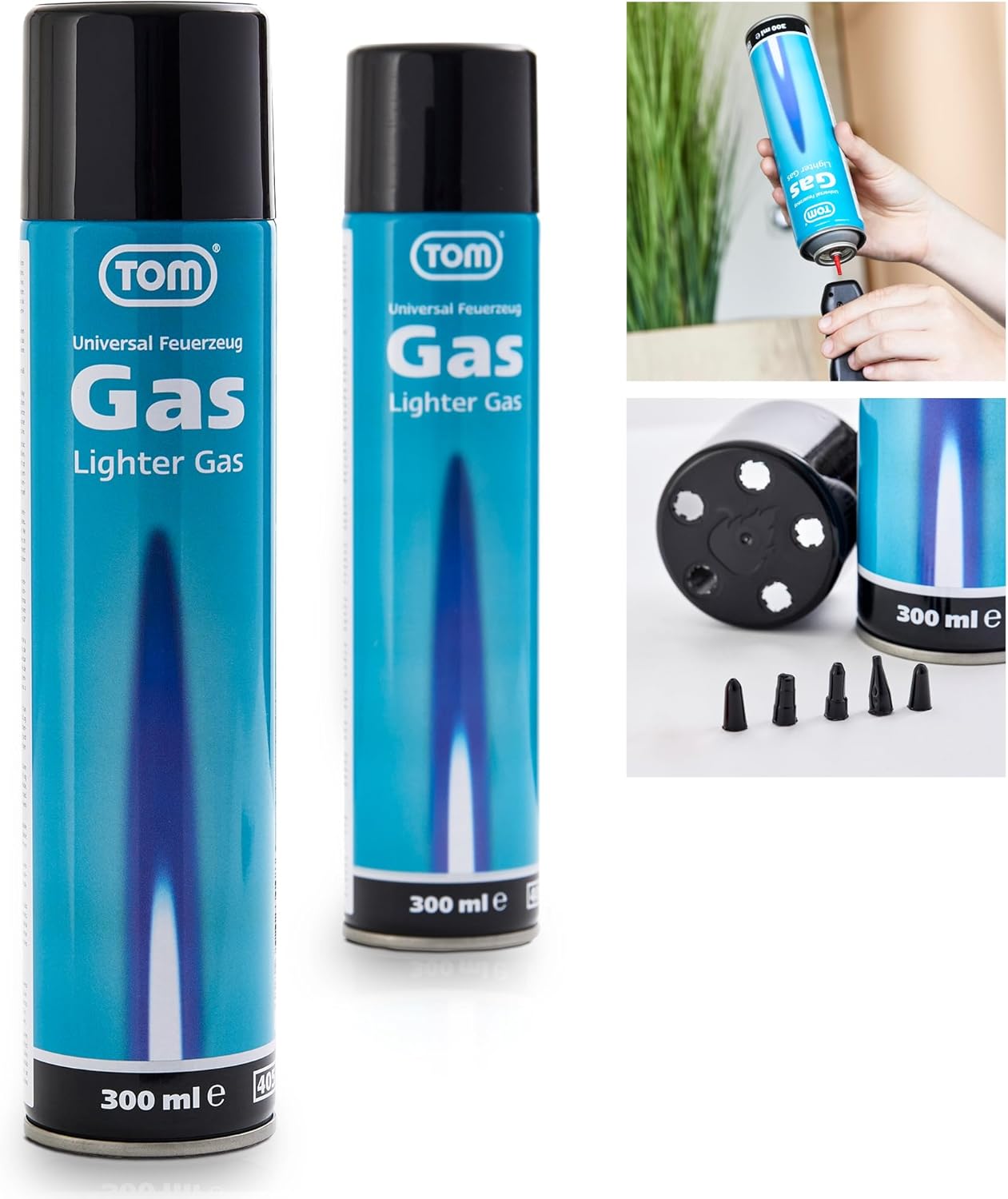 Amazon.de TOM 2 x Feuerzeuggas 300 ml Kartusche zum nachfüllen für Feuerzeug, Flambierbrenner
