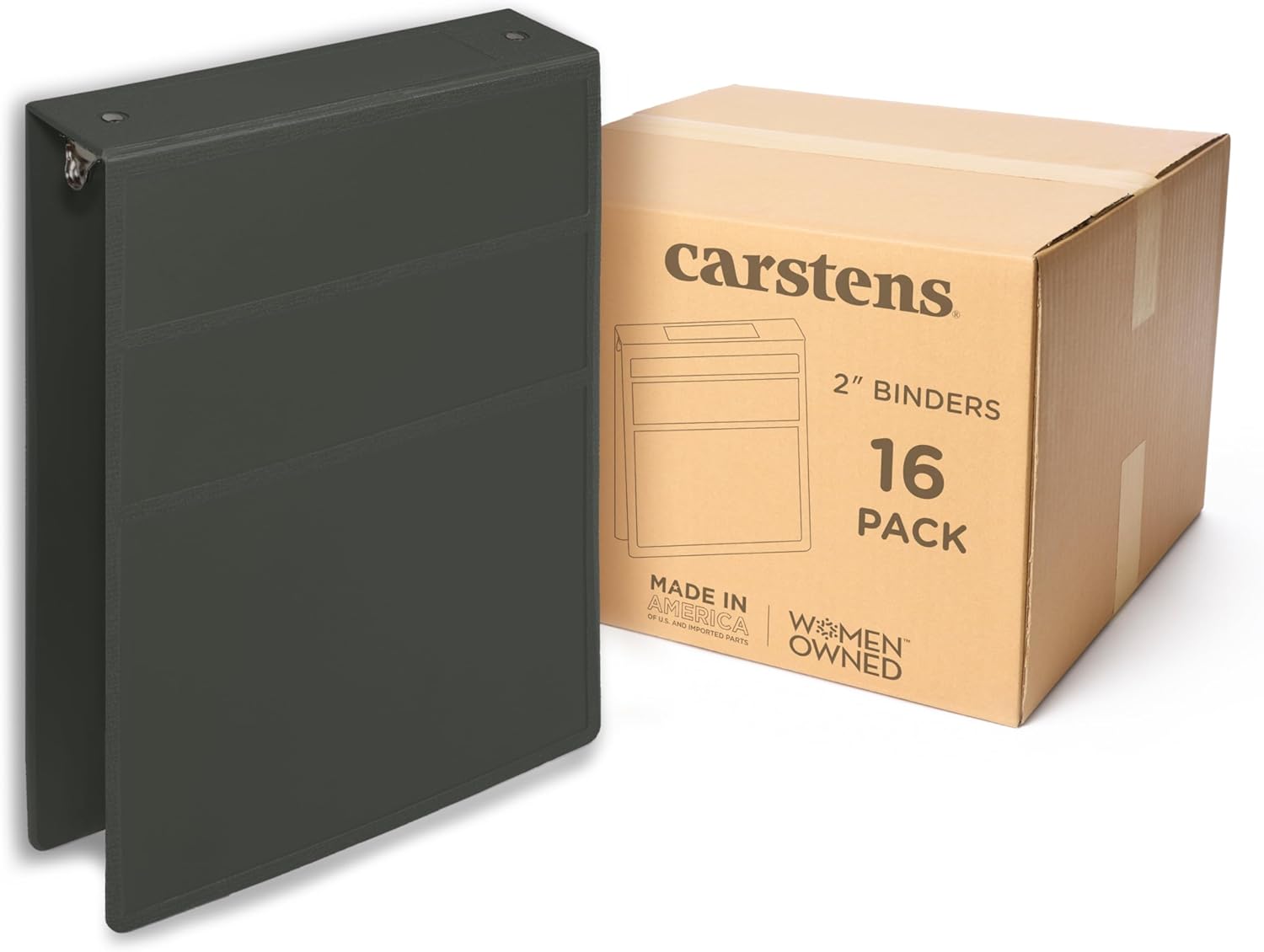 Carstens 2-Inch Heavy Duty 3-Ring Binder - Top Opening, Charcoal Gray, Durable Plastic, No-Gap Rings, Waterproof Cover, No Pockets, Holds 300 Letter Sheets, BPA-Free, Made in USA (5871-3R), Case of 16