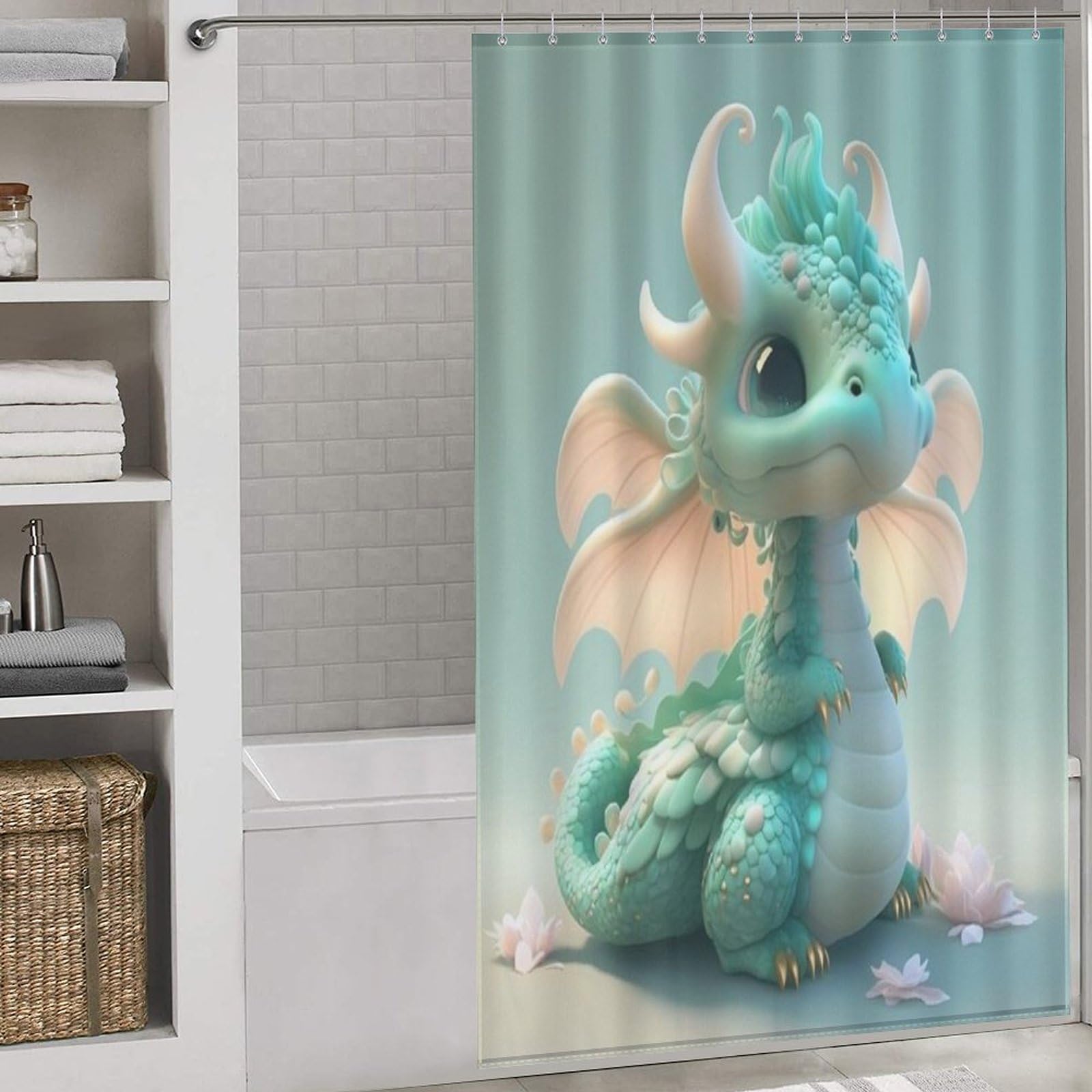 Rideau de douche ptérosaure en tissu lavable pour baignoire 140x183cm