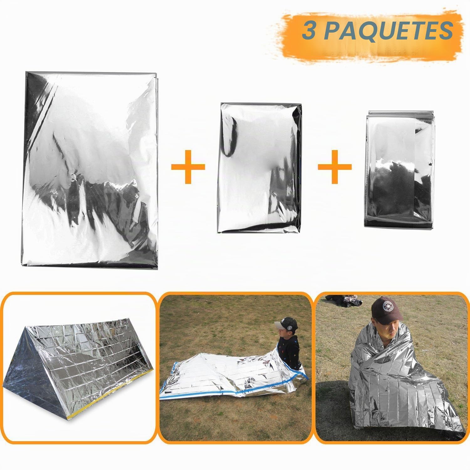 3 en 1 Emergencia Supervivencia Manta para Tienda de campaña Saco de Dormir, Wady Portatil Carpa Refugio De Campamento De Emergencia Plegable Supervivencia Al Aire Libre para Acampar