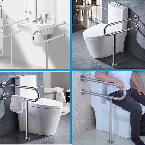 Miniatura 6 de Barras de agarre para discapacitados para inodoro, rieles de agarre para discapacitados de pared a piso, rieles de seguridad resistentes de 23.6