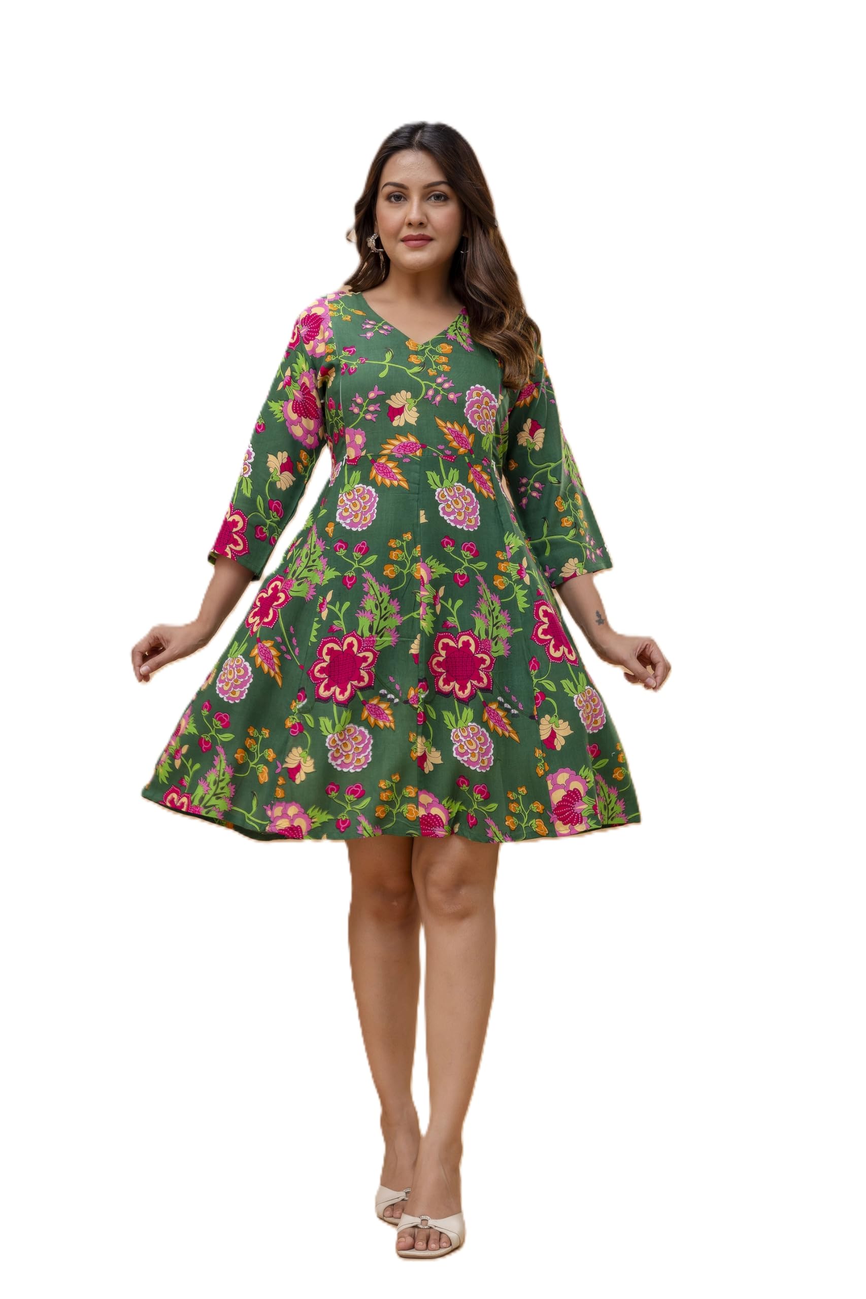 Women's Rayon Printed A-Line Maternity Dress Kali Short Maternity & Nursing Zippers-image-3