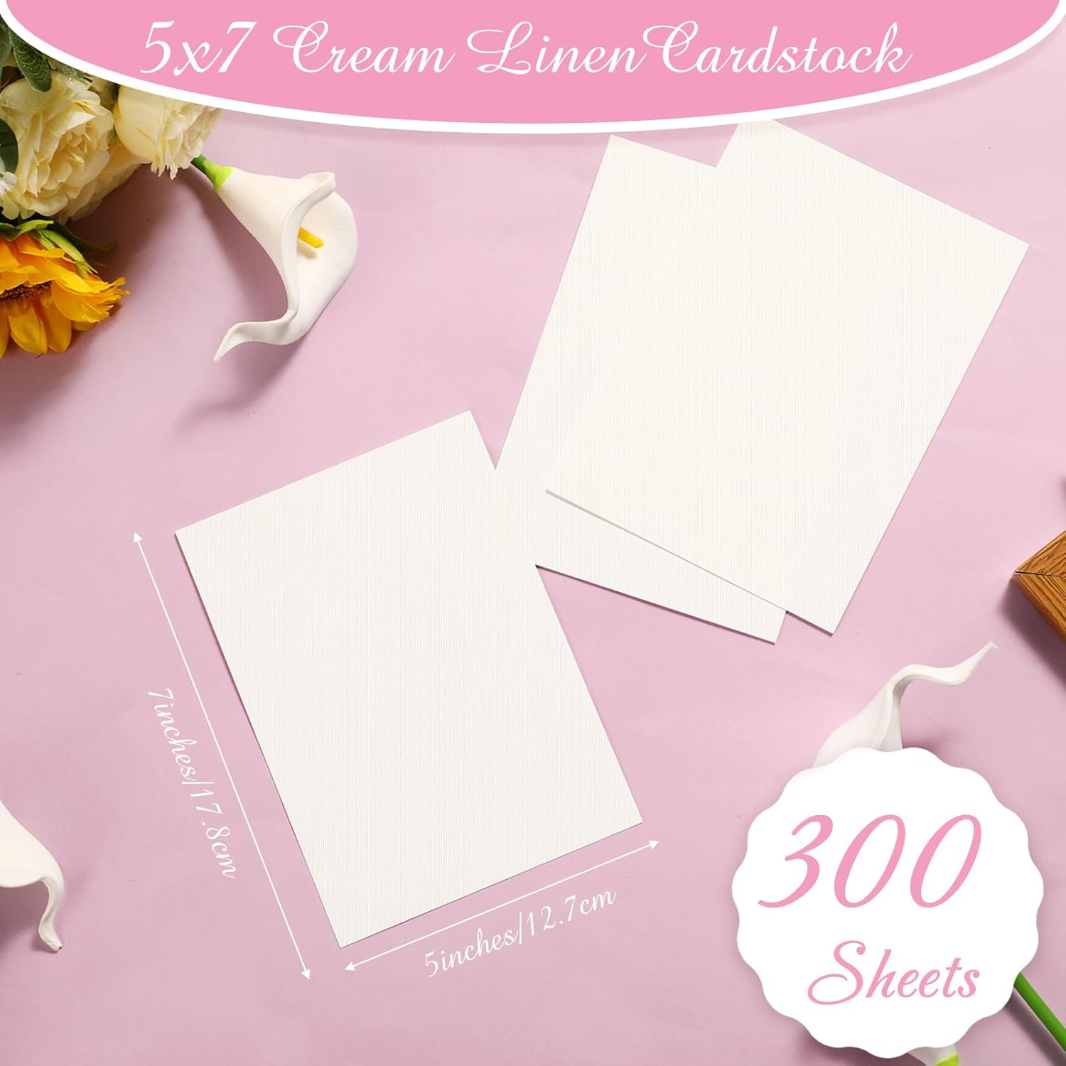 Geosar 300 Sets Linen Cardstock Invitation Cardstock Heavyweight Printer Paper 92lb 250gsm Index Cards for Printer Cover Postcards Blank Flash Note Greeting(Beige)