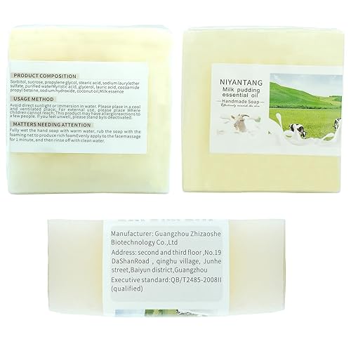 Miniatura 2 de yoniagood Paquete de 3 barras de jabón de leche de cabra natural para cara y cuerpo, barra de jabón de leche hecha a mano con aceite de coco, jabón