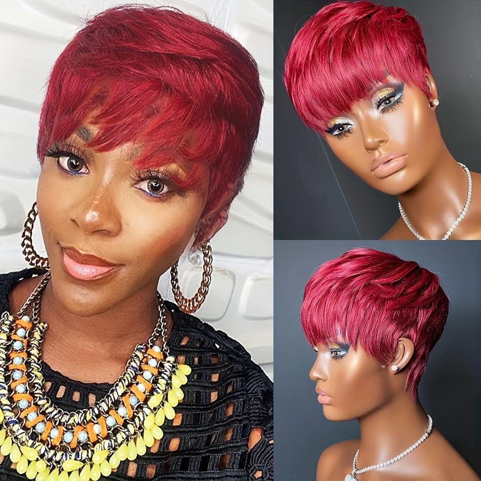 Amazon.com : Pixie Cut Wig for Black Women Human Hair 99J  display picture 3