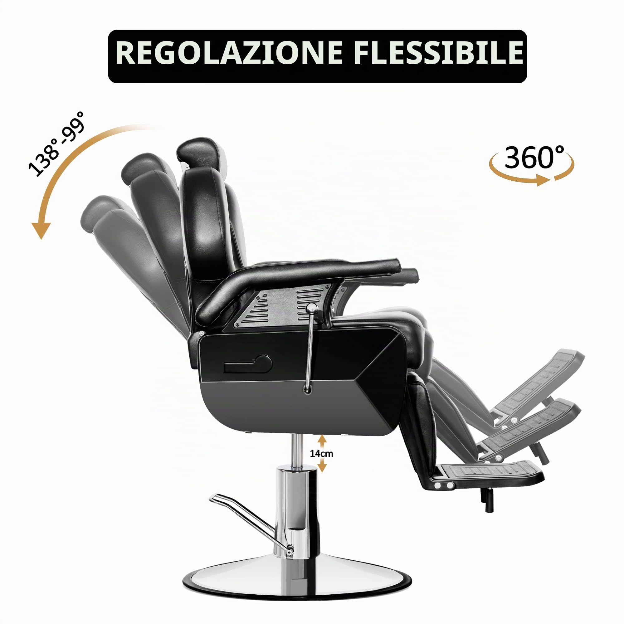 Barberpub Poltrona per parrucchieri Barberpub con poggiatesta, pompa idraulica, girevole a 360° e regolabile in altezza, similpelle, 2687BK