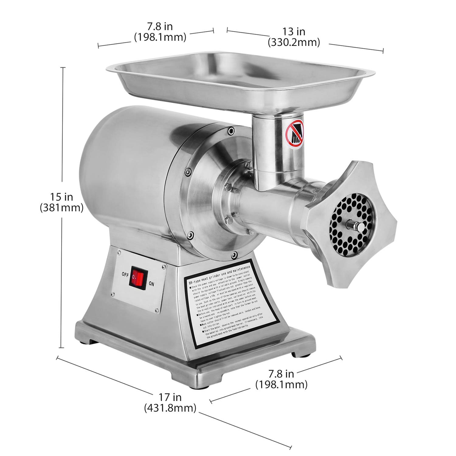GorillaRock Meat Grinder Commercial | Electric Minced Meat Maker | Stainless Steel Meat Chopper | 110V (250 kg (550 lbs) p/hour)