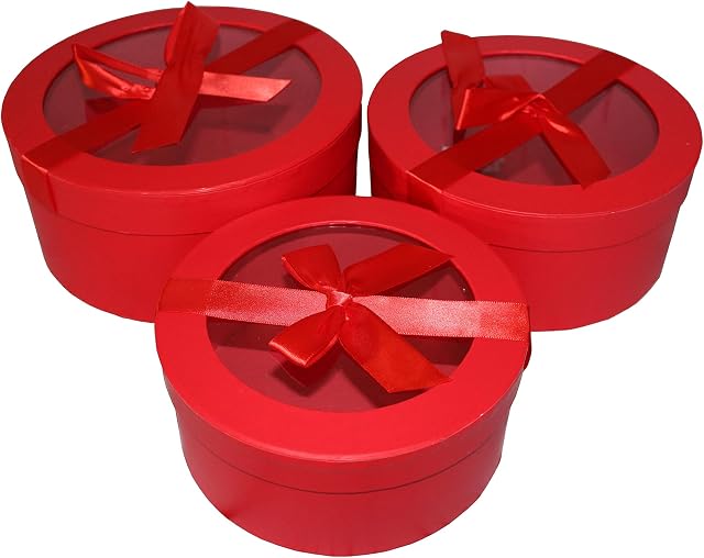 Home Garden Ornaments Luxury Red Gift Box with Lid 22/20/18cm Set of 3  Gift Boxes with Lids and Decorative Ribbon - Christmas Gift Boxes for Presents  Cardboard Gift Boxes (Luxury Red)