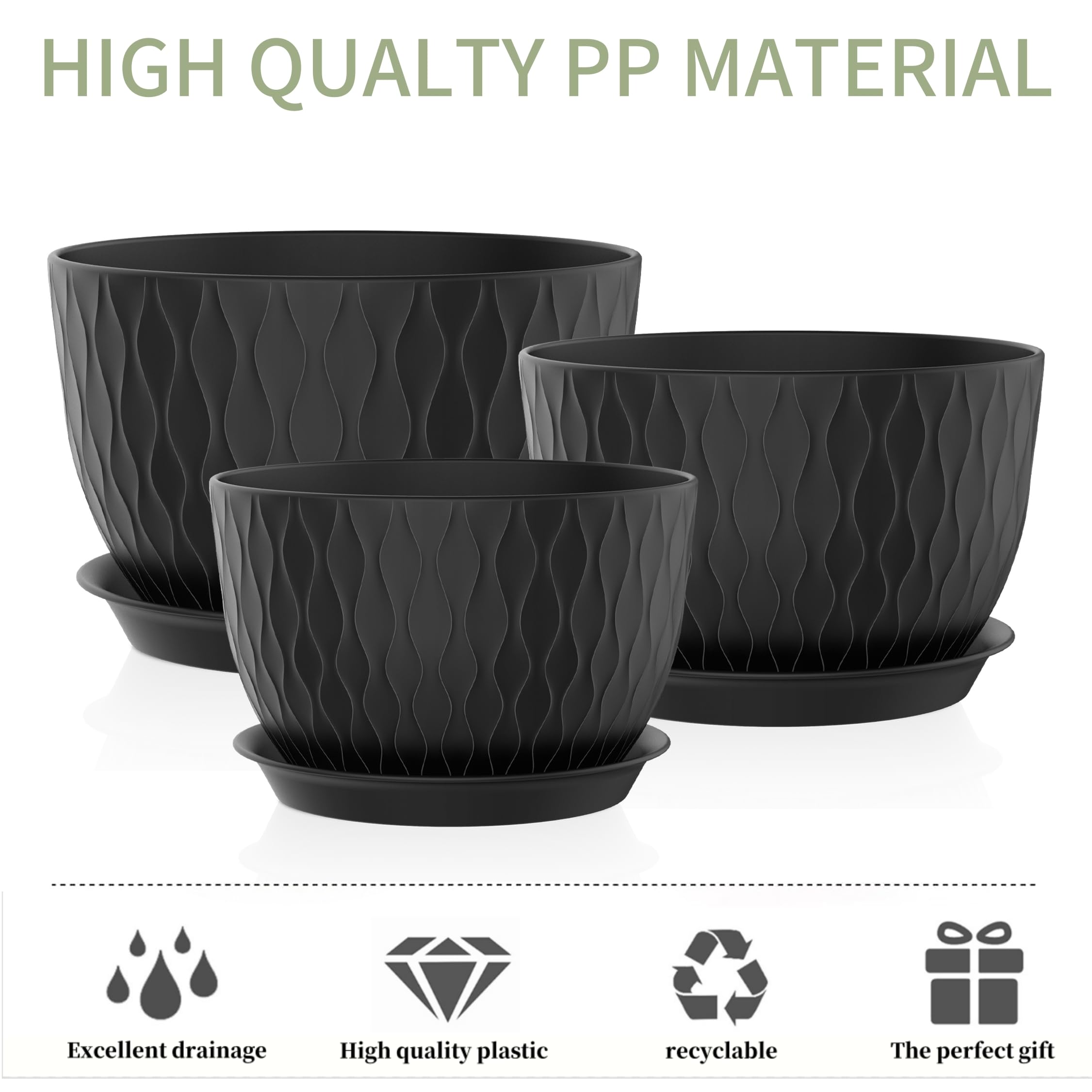 Snapklik.com : SQKH 12/10/9 Inch Plant Pots, 3 Pack Large Flower Pots ...