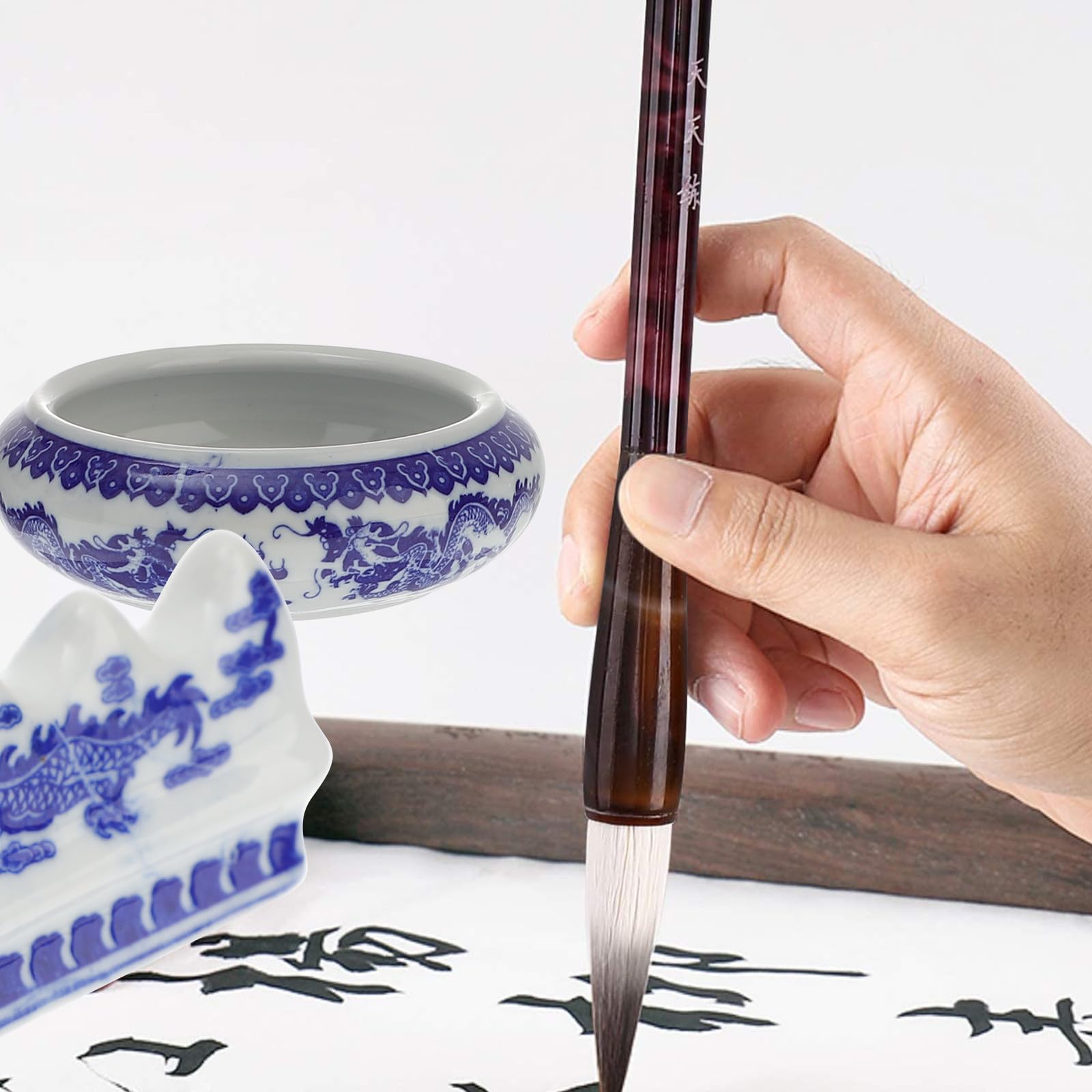 PACKOVE Keramik Pinselhalter Satz mit Halteschlitzen für Schreibtischdekoration und Aufbewahrung von Kalligrafiepinseln im Retro Chinesischen Design für Büro und Zuhause
