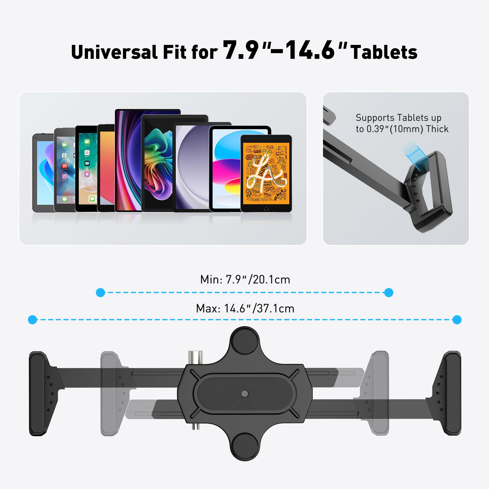 AboveTEK Supporto da parete per tablet antifurto universale di sicurezza POS, supporto diagonale per iPad da 7 a 13 pollici, nero