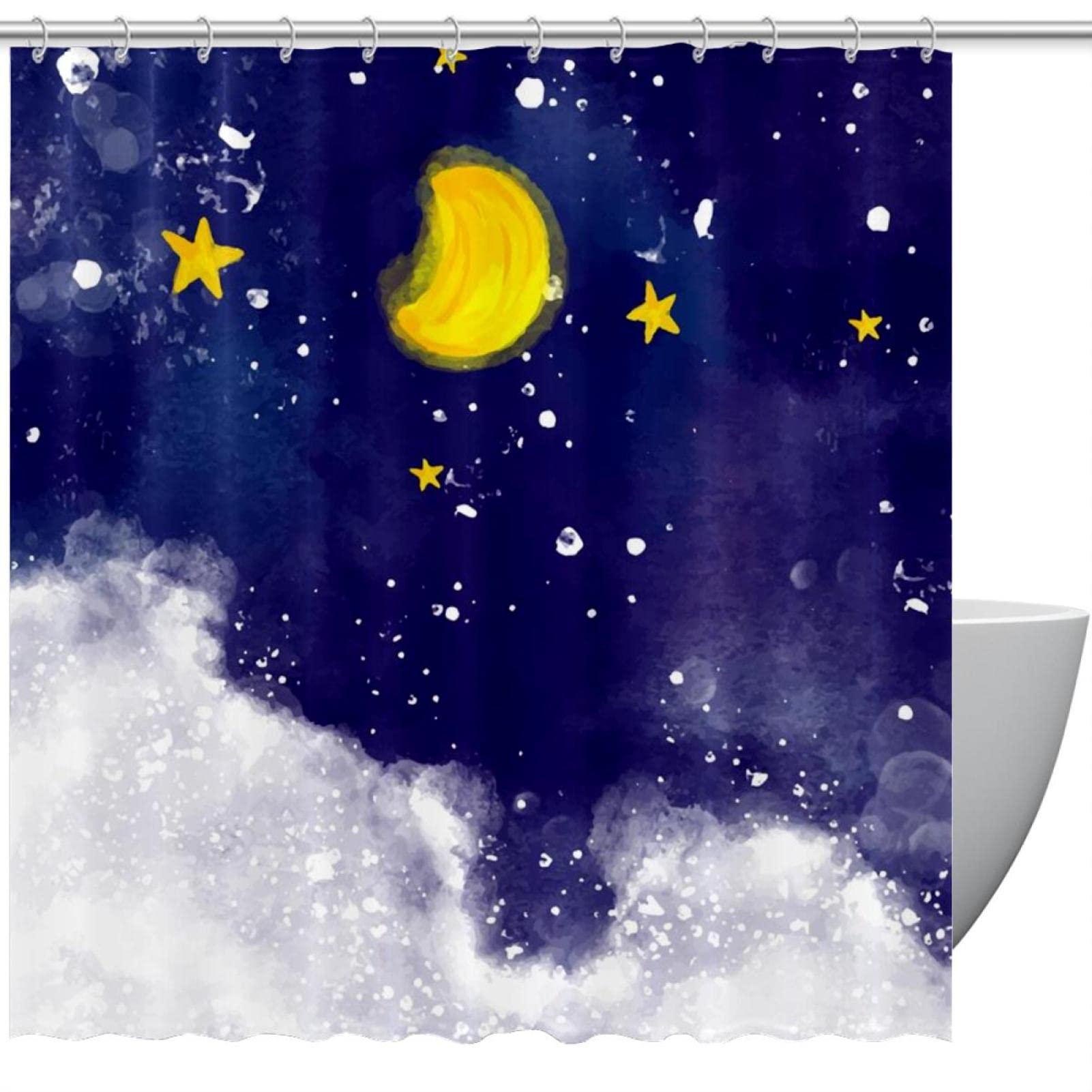 Ciel étoilé rideau de douche moon cloud pour salle de bain avec crochets
