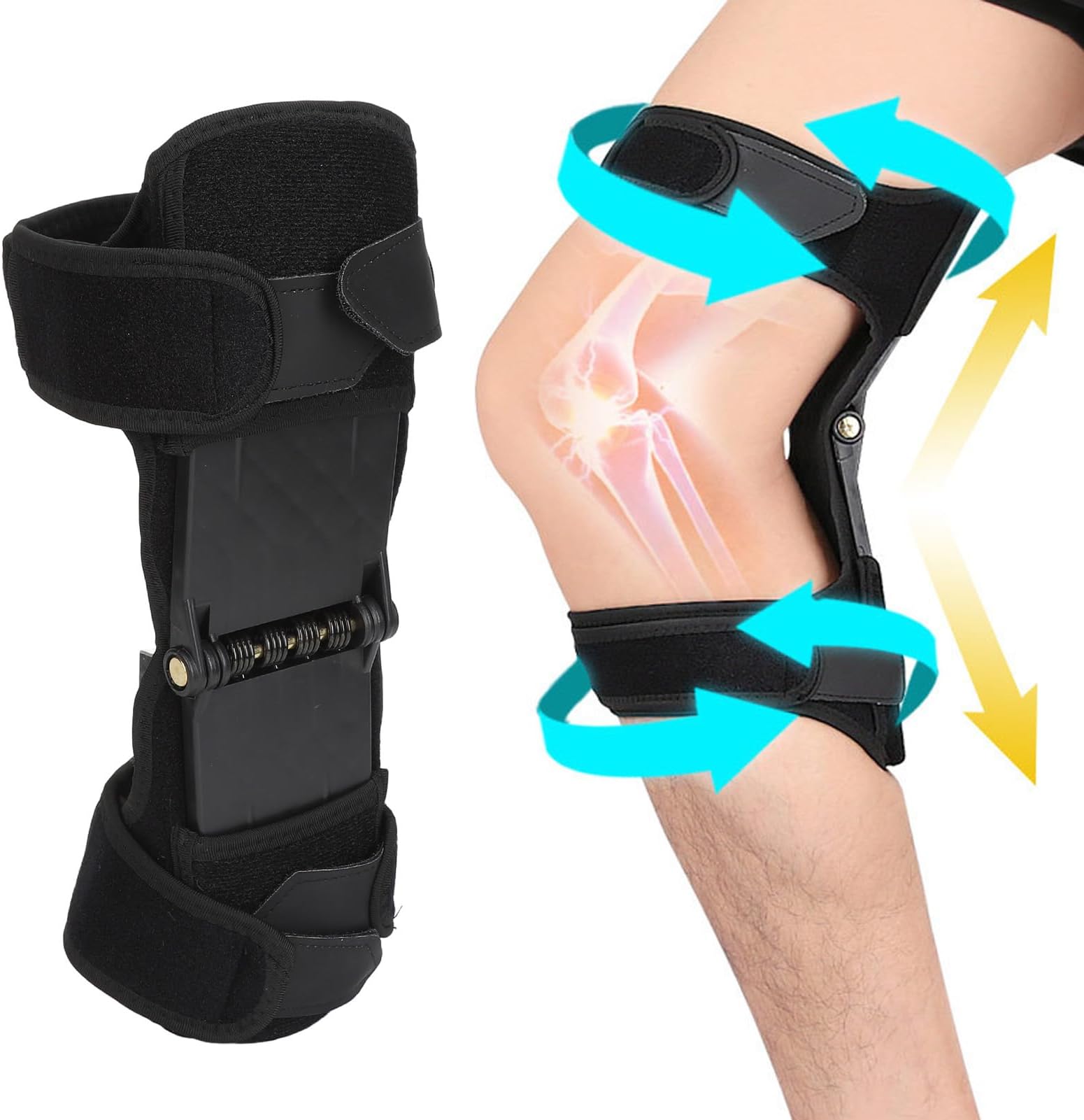 Brrnoo Knee Booster with 4 Springs, Non-slip Fabric Knee Brace Joint Support, Breathable Knee Brace, Patellar Support Gear for Climbing and Mountaineering