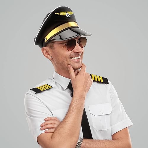 Miniatura 4 de Paquete de 8 sombreros de piloto para adultos, sombrero de capitán de avión, accesorios de disfraz para hombres y mujeres, suministros de fiesta de