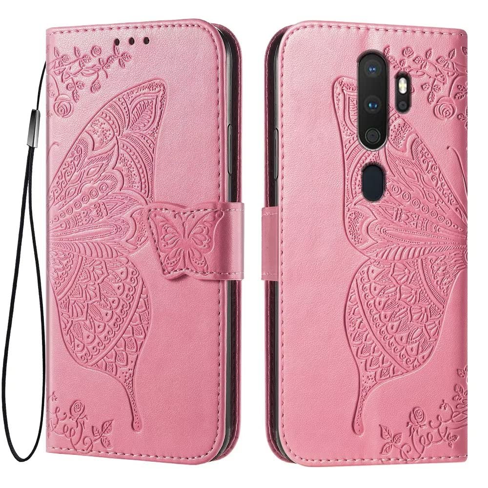 EASSGU Custodia Flip Con Farfalla Per OPPO A9/A5 2020 | Cover Magnetica In Pelle Con Portafoglio E 3 Slot Per Schede | Blu
