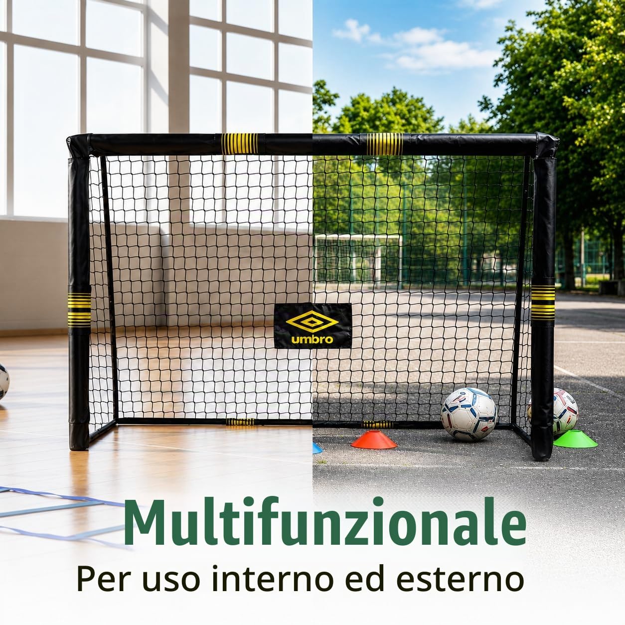 Umbro Porta da calcio 180 x 120 x 60 cm - Porta da giardino per bambini e adulti - Accessori per allenamento - Metallo - Nero/Giallo