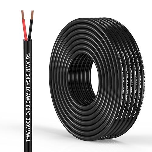Cable eléctrico de calibre 16, 2 conductores, cable eléctrico de PVC trenzado de 16 AWG, cable de cobre sin oxígeno, cable LED flexible de bajo