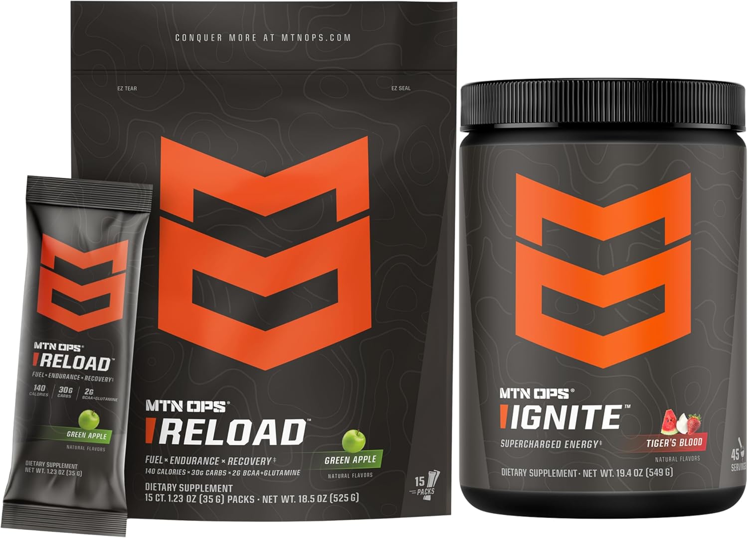 MTN OPS Reload Green Apple Carb Mix & Ignite Tiger's Blood Bundle