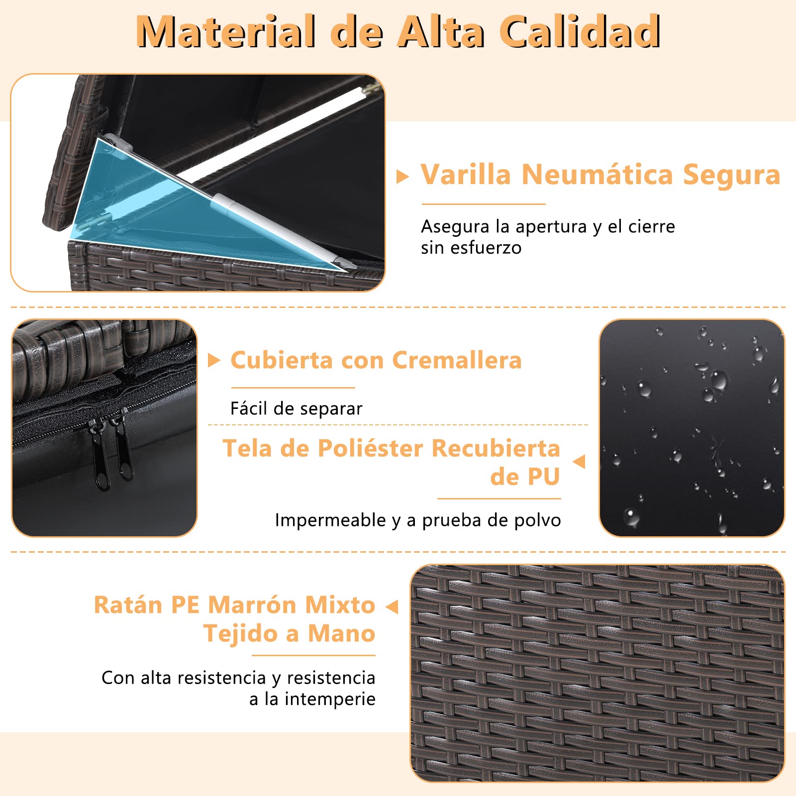 COSTWAY Arcon Jardin Exterior 662L, Baúl de Almacenamiento con Ruedas, Caja de Almacenamiento Grande de Ratán, 150 x 77 x 73 cm