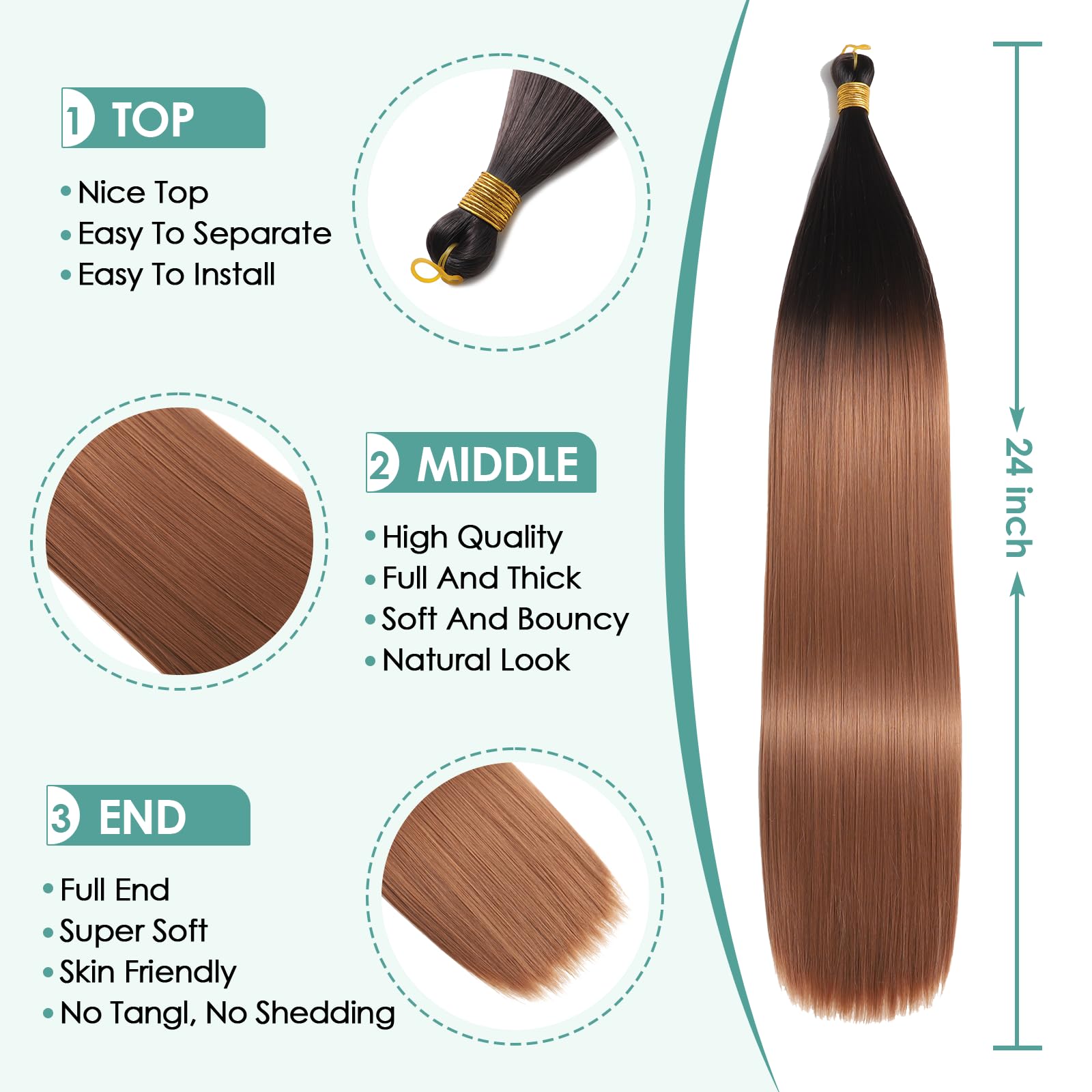 Locescsoc 24 Inch Bone Straight Braiding Hair 150g 3 Packs Straight Hair Extensions, Ariel Straight Hair Bundles - Image 3
