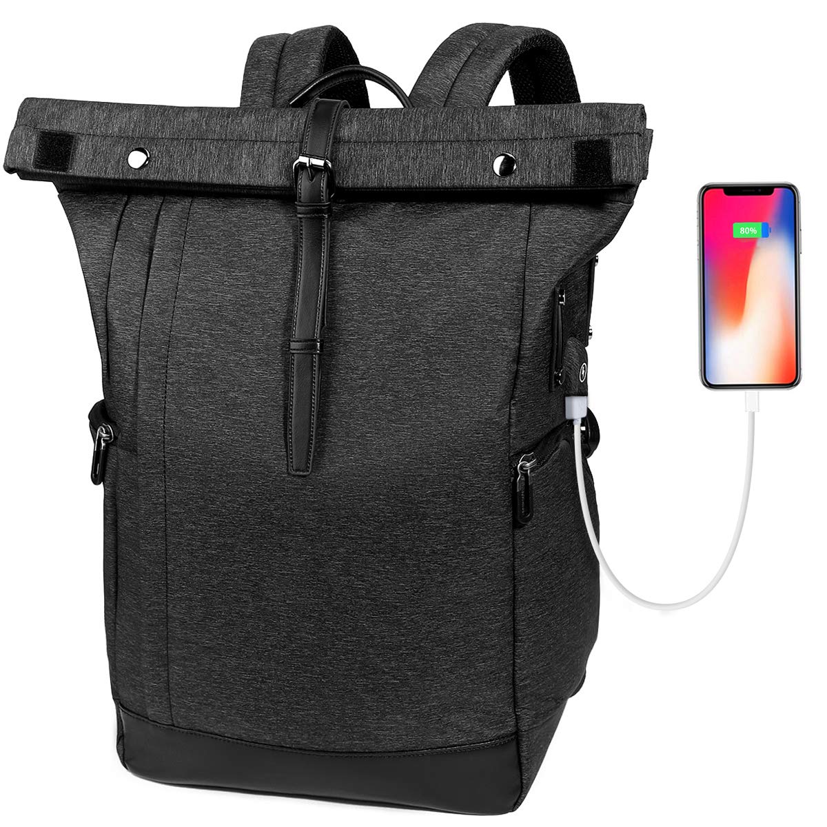 Laptop Backpack, Water Resistant College School Computer Bag for Men and Women with USB Charging Port, Anti Theft Travel Business Backpack Fits 15.6 Inch Laptop & Notebook, Black