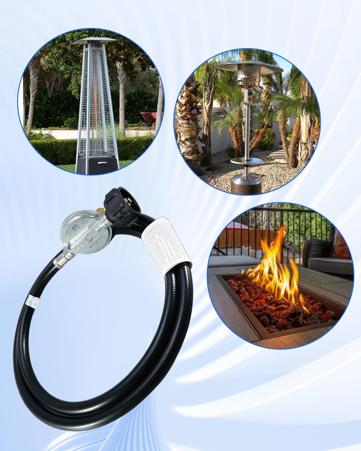 Propane Gas Fire Pit Fireplace Safety Valve Control System Kit with Whistle-Free Gas, Flame Failure Safety Valve, LP Propane Hose with Regulator Max 50,000 BTU