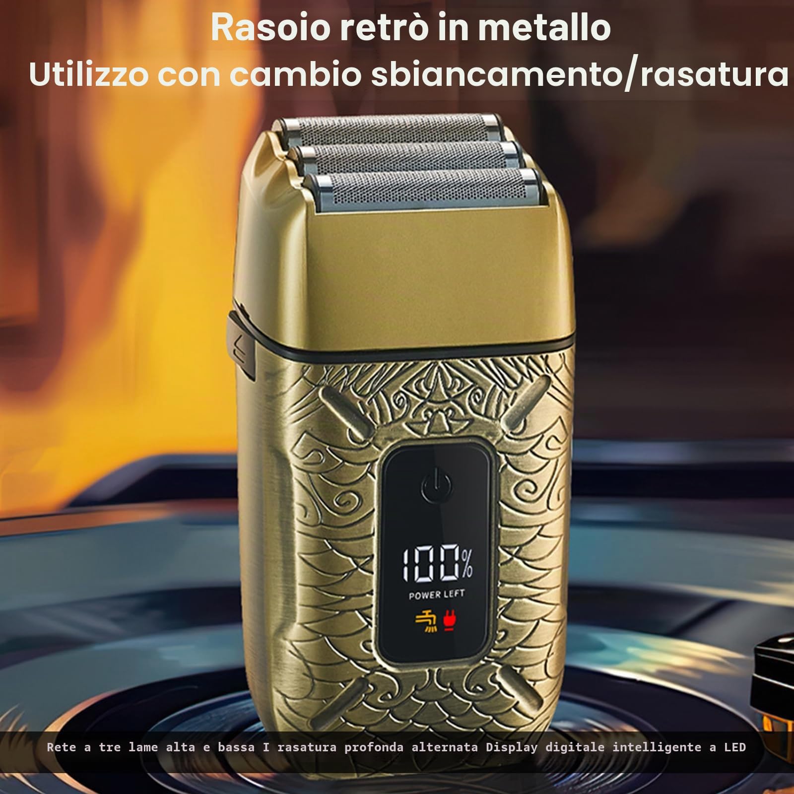 Jemora Regolabarba elettrico uomo con lamina barba a 3 testine Rasoio per testa calva Lavabile per tutto il corpo Uso asciutto e bagnato Ricaricabile con display digitale