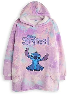 Manta portátil para niñas Lilo & Stitch en Azul | Sudadera con Capucha de Forro Polar con Personajes para niños | Ropa de Descanso cálida y acogedora Jersey Pesado con Capucha