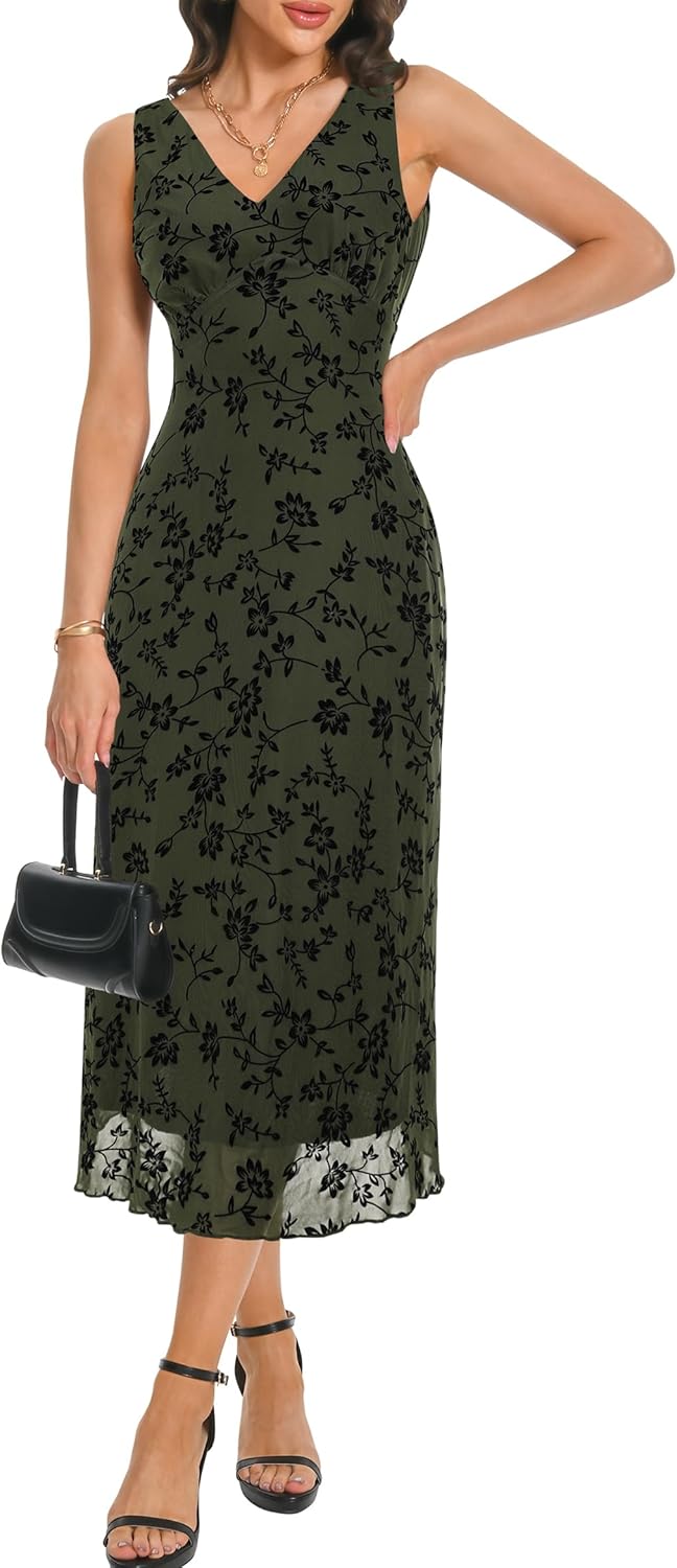 Womens Sexy V Neck Sleeveless Mesh Maxi Dresses Summer