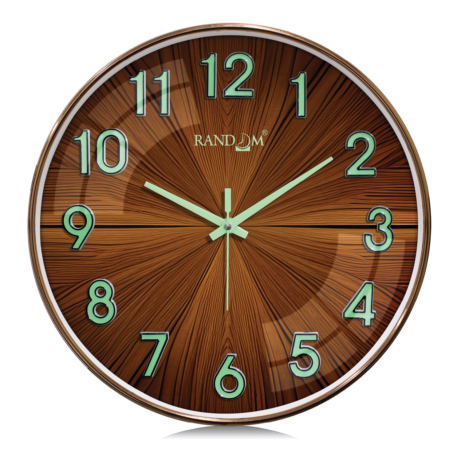 RANDOM Modern 12.75INCH Wall Clock with 3D Radium Numbers, Silent Non-Ticking, Premium Copper Frame, Ultra Clear Glass for Living Room, Home Office
