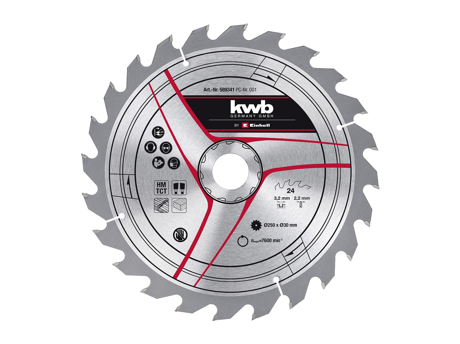 Original Einhell Circular Saw Blade 250 x 30 mm Diameter 250 mm Attachment 30 mm 24 Teeth Cutting Width 3.2 mm for Pull-Back Mitre Saws and Table Saws