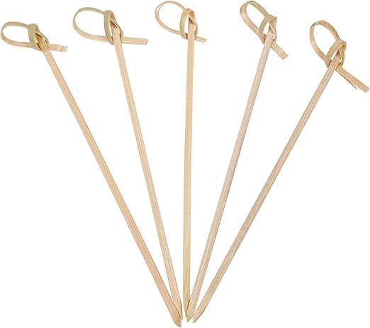 200 Count | KingSeal Bamboo Wood Flower Knot Picks, Skewers, 4.5 Inches, Perfect for Cocktails and Appetizers - 2 Packs of 100