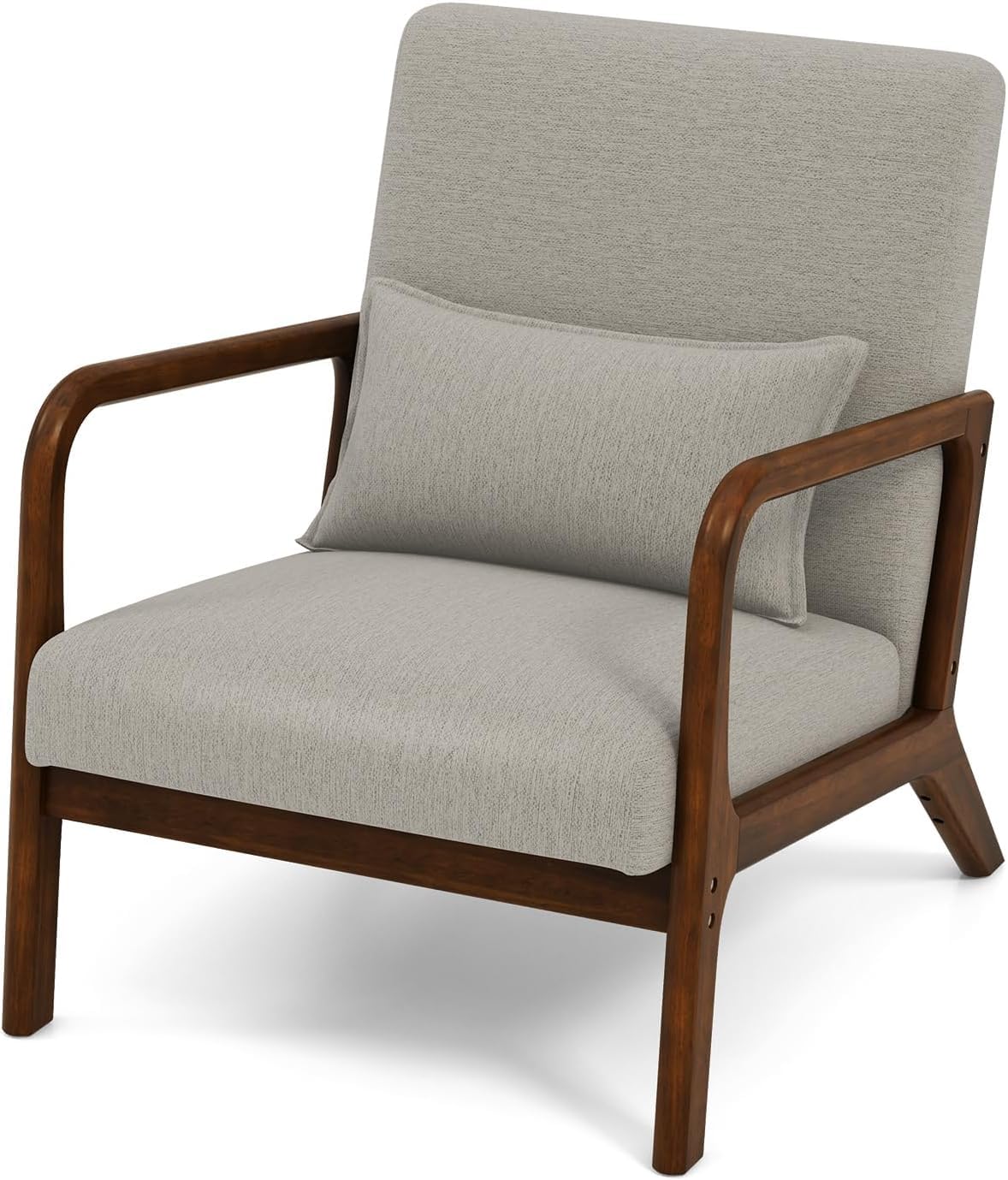 GIANTEX Silla de Ocio Moderna, Butaca de Lectura con Asiento Acolchado y Respaldo, Sillón de Madera de Goma con Cojín Lumbar, Silla Individual de Relax para Estudio, Salón (Gris)