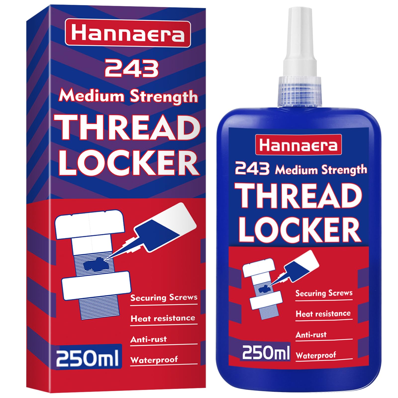 Thread Lock 8.45 Fl oz/250 ml Medium Strength, Lock & Seal Nuts, Bolts, Fasteners and Metals, Blue Threadlocker Against Losening and Leakage