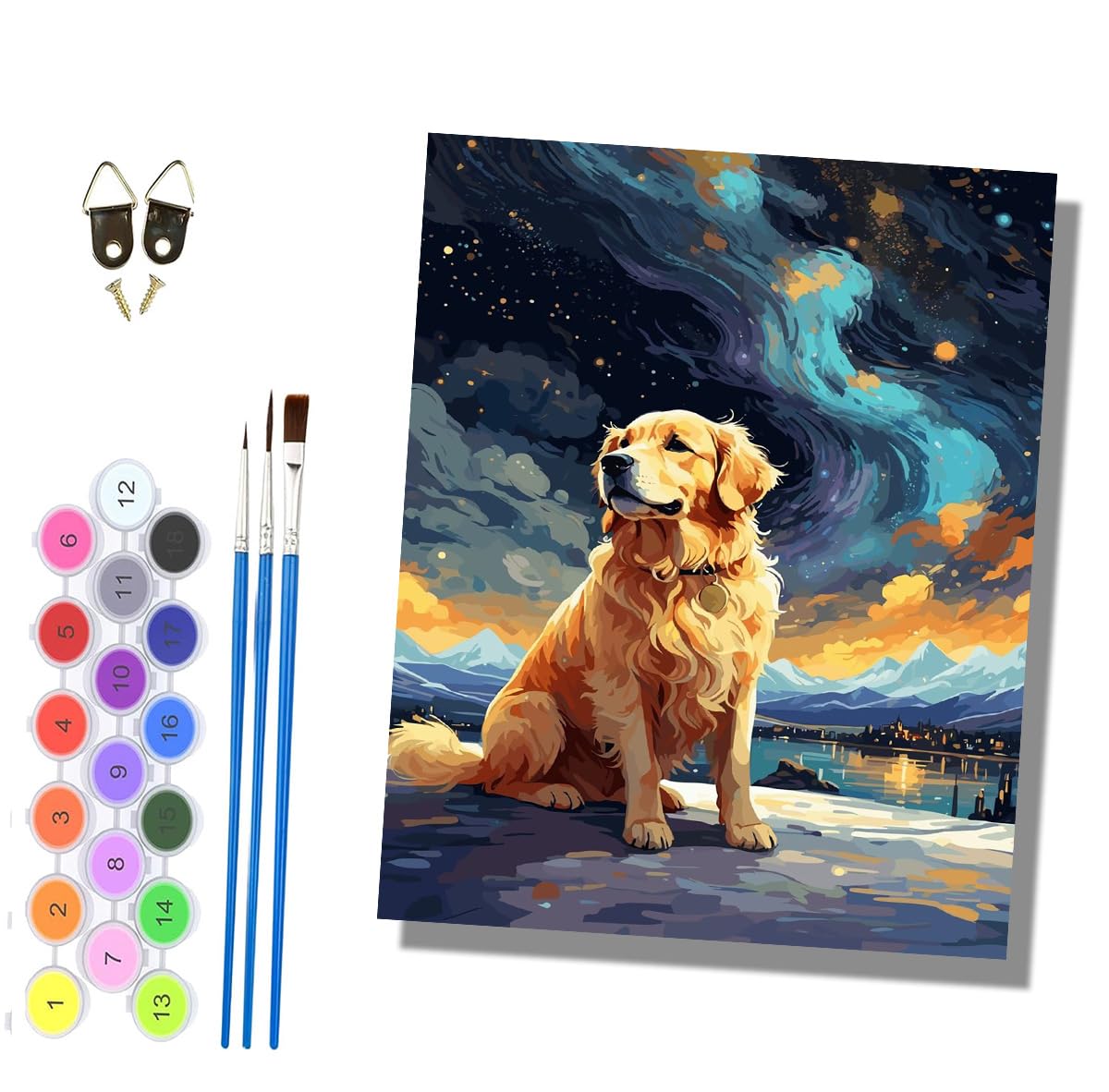 HONGPZH Paint by Numbers for Adults and Beginner Painting by Number Kits On Canvas Without Frame Painting Acrylic Paints Home Wall Decor 40x50cm/16x20in Dreamy Starry Sky Golden Retriever