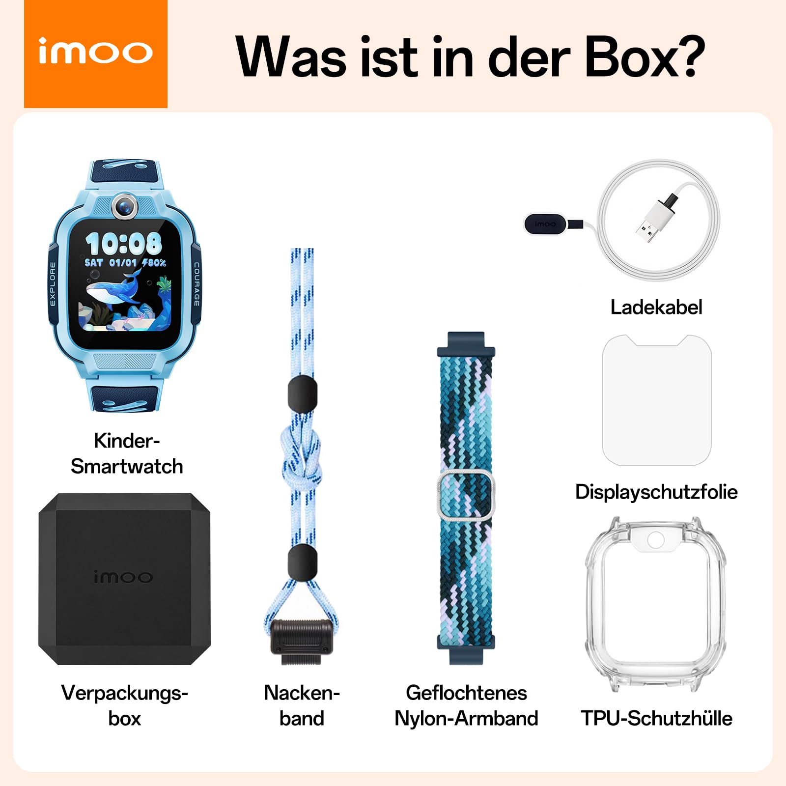 imoo Z3 Kinder-Smartwatch, 4G Sprachanruf, 1,5″ HD-Bildschirm, Wasserbeständig bis 20 m, 8 GB großer Speicher, Klassenmodus & Schlafmodus mit Zubehörset(Blau)