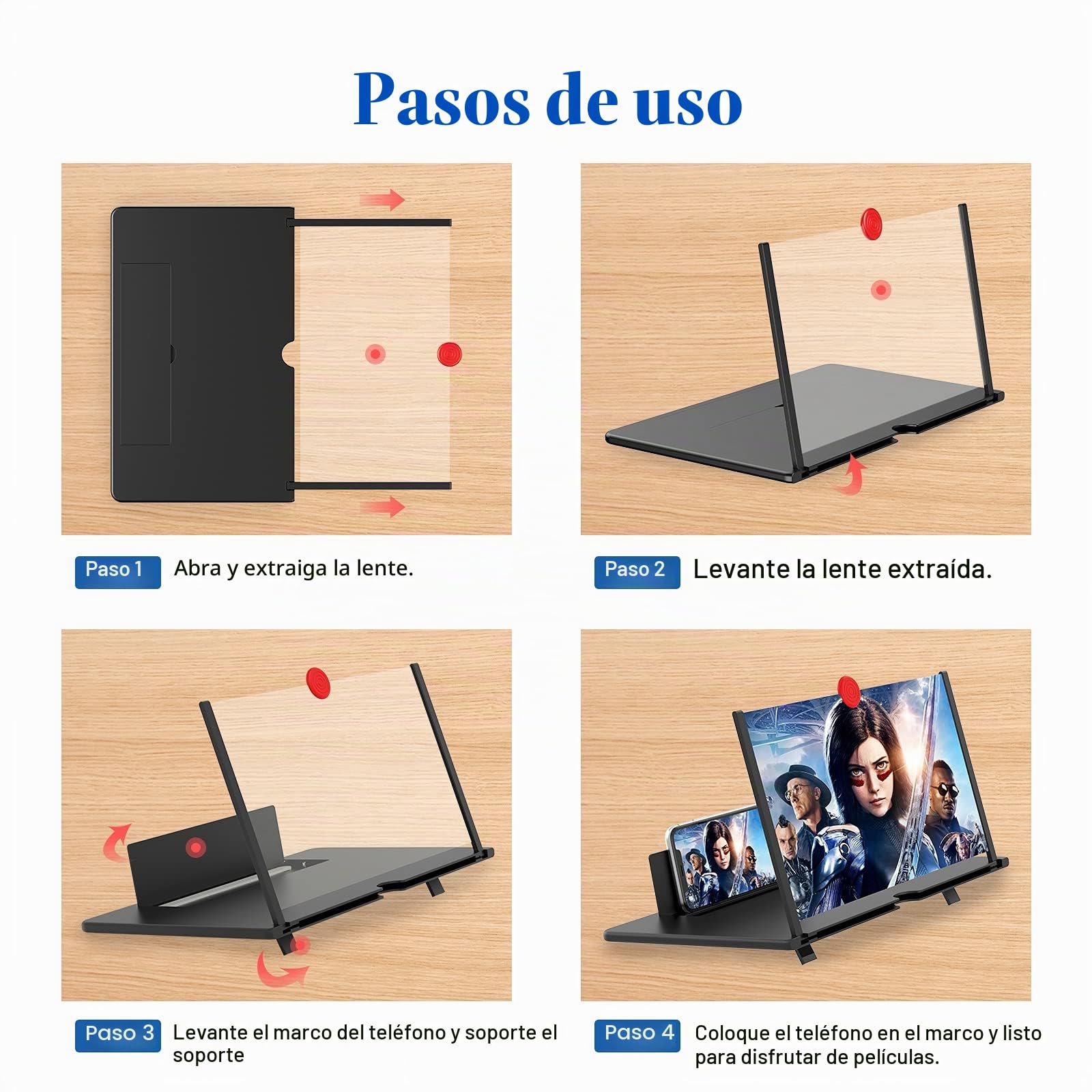 Lupa de teléfono móvil HD de 14 Pulgadas, ampliadora de Pantalla de proyector 3D para películas, Videos y Juegos, Soporte Plegable para teléfono con Amplificador, Compatible con Todos los teléfonos